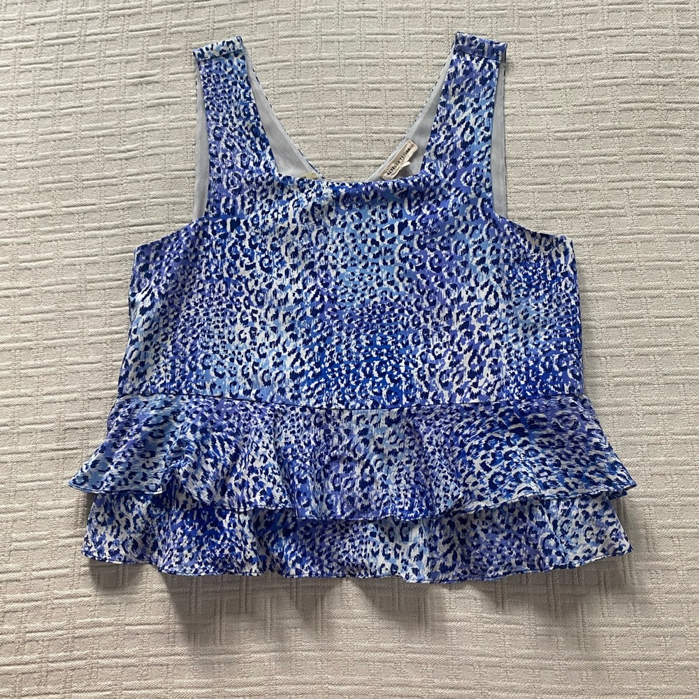 Rebecca Taylor silk leopard print ruffled luxury tank top blouse size 4